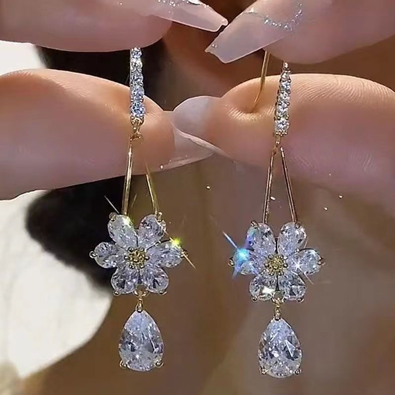 Thời Trang Bông Tai Mạ Vàng 18k Đính Đá zircon Phong Cách Hàn Quốc Cho Nữ