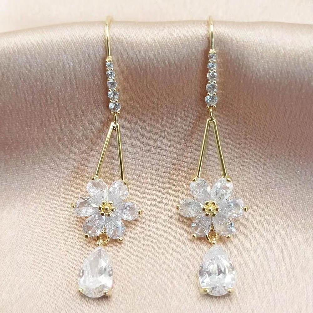 Thời Trang Bông Tai Mạ Vàng 18k Đính Đá zircon Phong Cách Hàn Quốc Cho Nữ