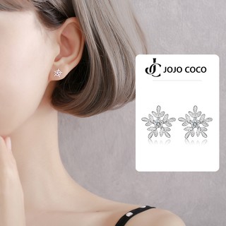 JOJO COCO Bông Tai Mạ Bạc 925 Hình Bông Tuyết Đính Đá zircon Phong Cách Hàn Quốc