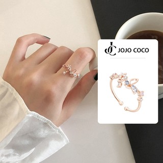 JOJO COCO nhẫn Hở Đính Đá zircon Hình Hoa Có Thể Điều Chỉnh Thời Trang Cho nữ