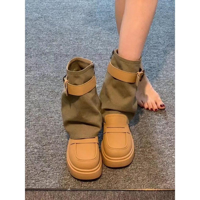 Giày Sandal Denim Đế Xuồng Dày Dặn Phong Cách Mới Cho Nữ