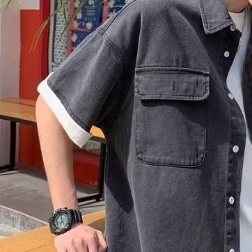 Áo Sơ Mi denim Tay Ngắn Phong Cách hong kong Thời Trang Mùa Hè Cho Nam