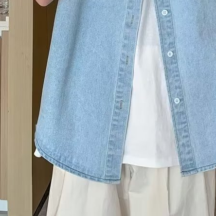 Áo Sơ Mi denim Tay Ngắn Phong Cách hong kong Thời Trang Mùa Hè Cho Nam