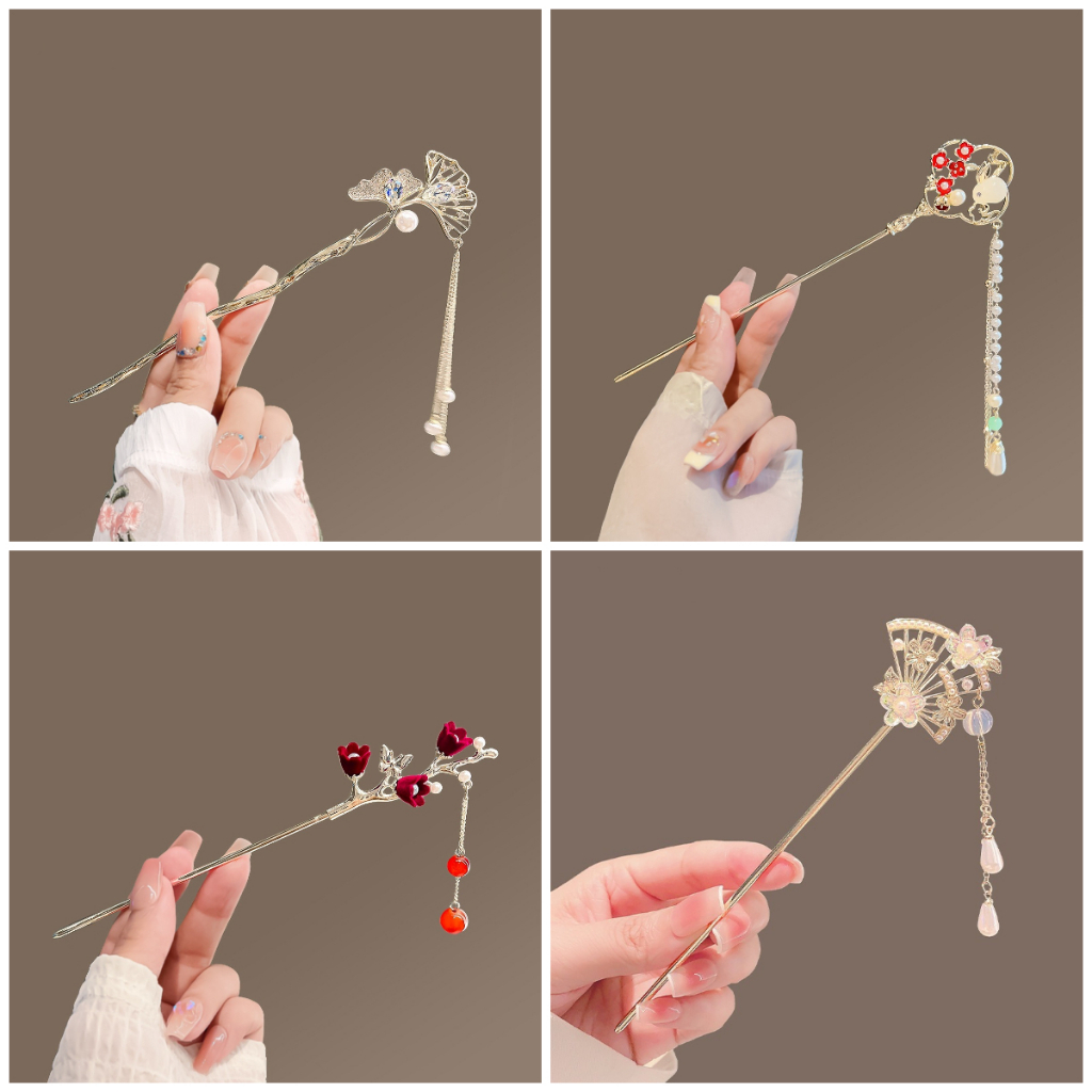 Trâm Cài Tóc cổ trang Hoa Kim Loại Trung Hoa Cho Nữ