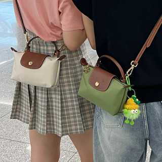 [Bao gồm khóa và dây đeo vai] Túi đeo vai Mini dành cho nữ mới 2025 Túi bánh bao ngựa chiến tranh DIY Vải Nylon Túi điện thoại cầm tay bằng da thật có dây đeo vai