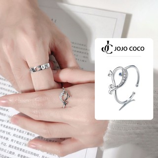 JOJO COCO Nhẫn Hở Mạ Bạc Hình cá voi Đính Đá Sang Trọng