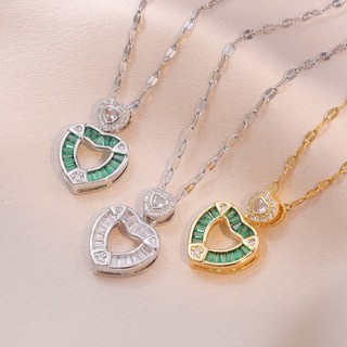 Vòng cổ mặt trái tim đính đá zircon màu xanh lá cây bằng thép titan thời trang cho nữ