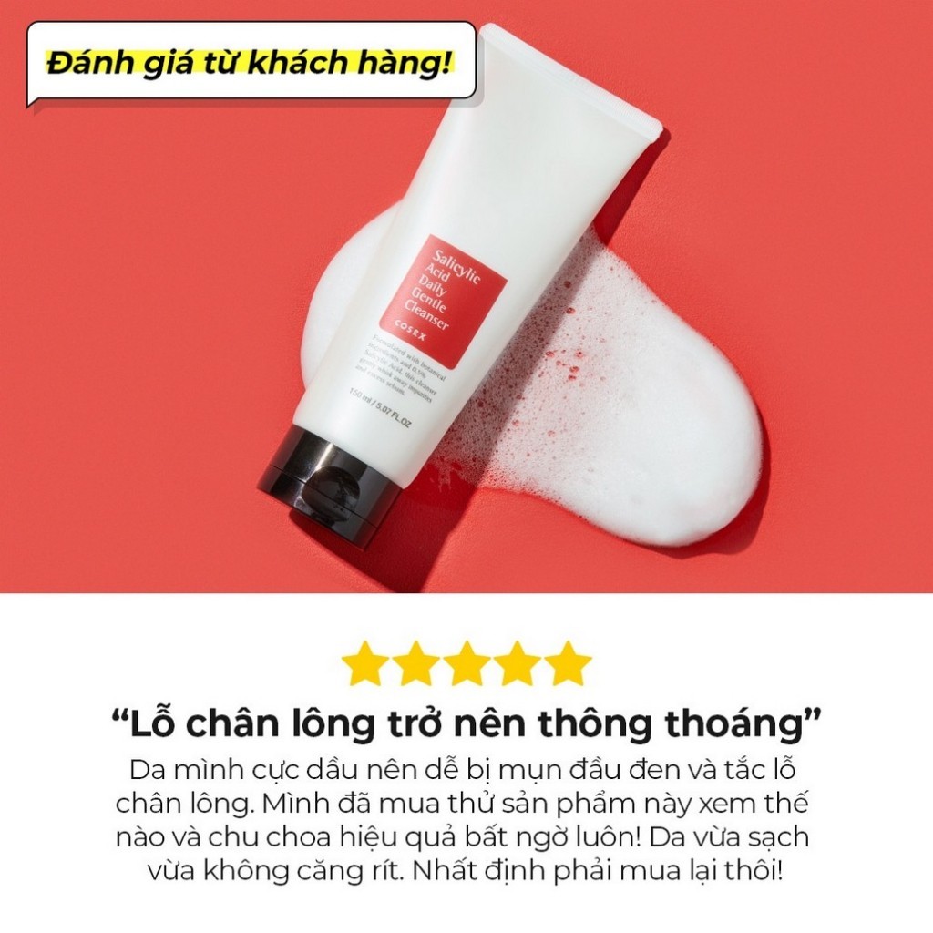 Cosrx Sữa Rửa Mặt Axit salicylic Dịu Nhẹ 150ml Sữa rửa mặt làm sạch sâu cho da Acid Daily Gentle Cleanser