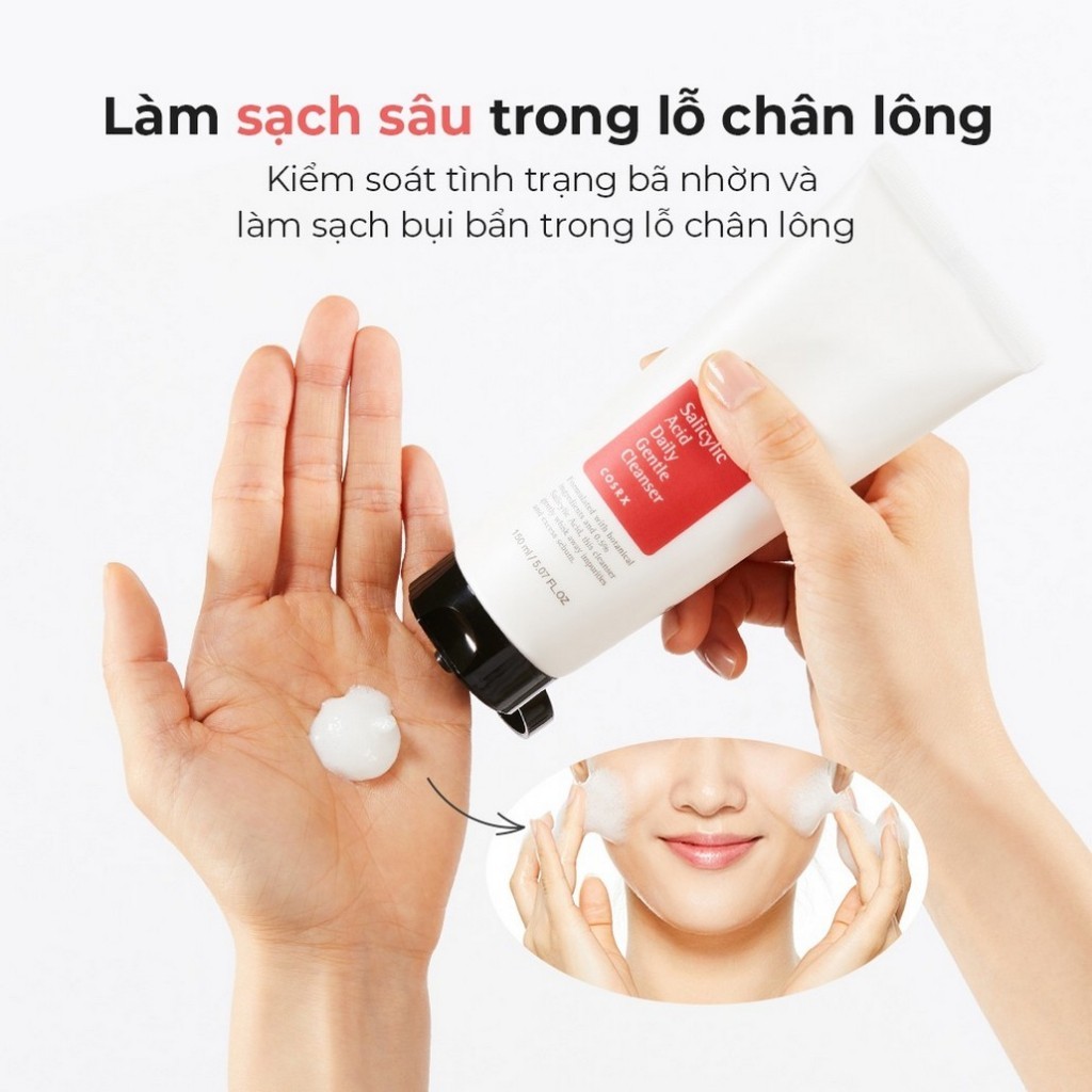 Cosrx Sữa Rửa Mặt Axit salicylic Dịu Nhẹ 150ml Sữa rửa mặt làm sạch sâu cho da Acid Daily Gentle Cleanser