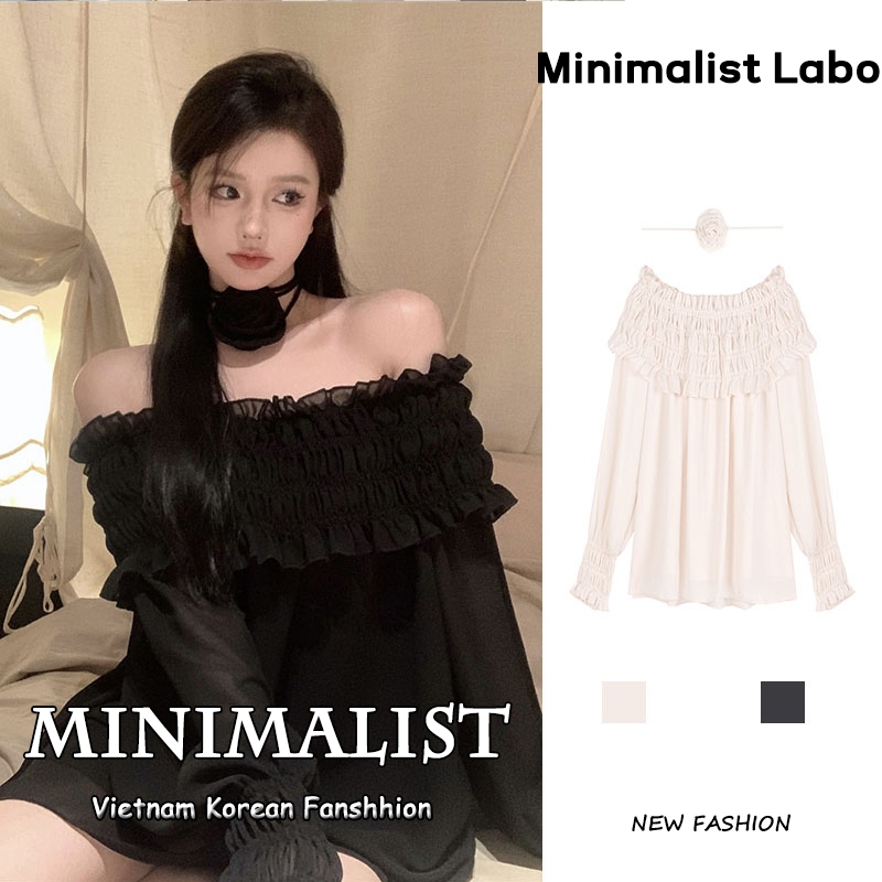 Minimalist Labo Đầm chiffon Tay Dài Phối Bèo Thiết Kế Ôm Sát Tôn Dáng Thời Trang Cho Nữ