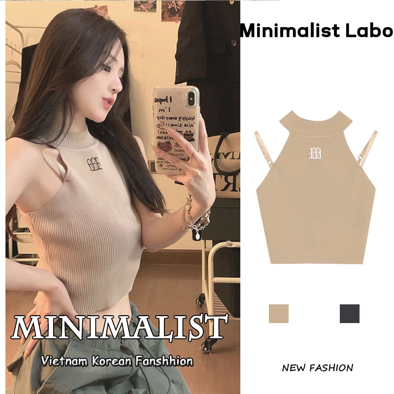 Minimalist Labo Áo Yếm Đan Len k Dệt Kim Dáng Ôm Cho Nữ