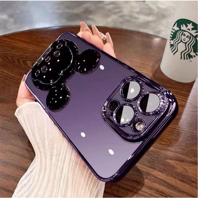 Đối với Cho iPhone 12 13 14 15 Pro Max 14 15 Plus Phim hoạt hình sang trọng 3D Mickey Holder Mạ chống sốc trong suốt Soft Cover