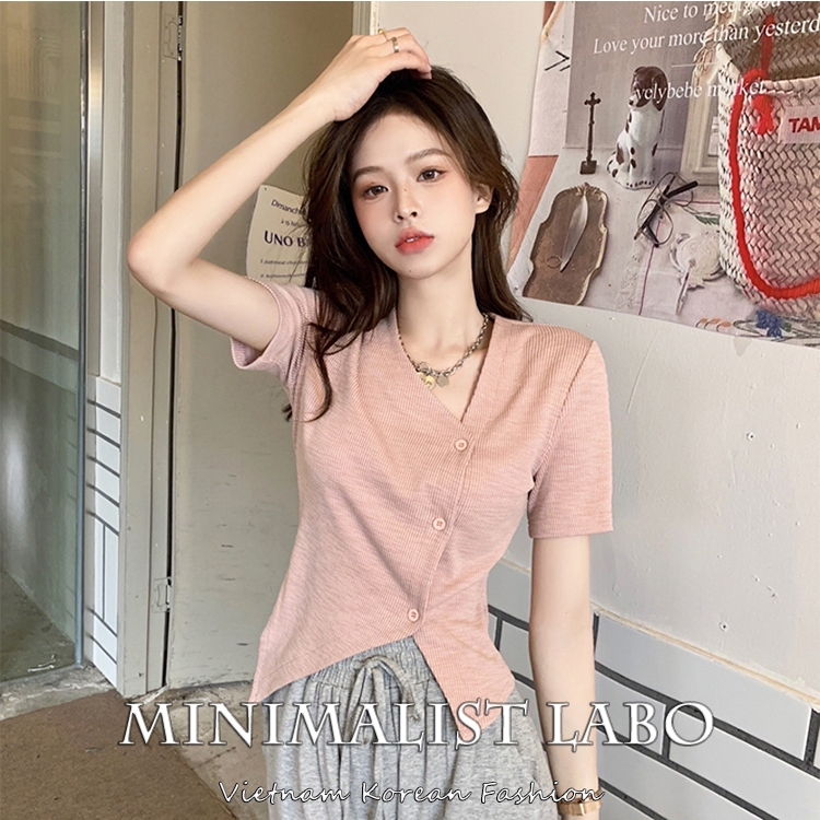 Minimalist Labo Pure Desire Hot Girl Top Áo Thun Tay Ngắn Lệch Vai Màu Hồng Cỡ Lớn Niche