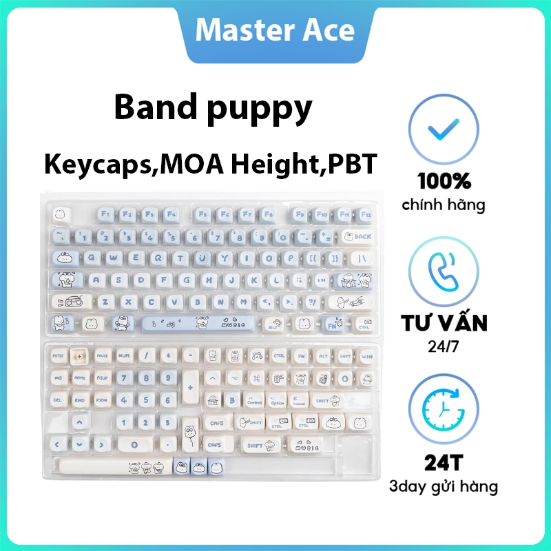 Keycap ban nhạc cún con, keycaps 139 phím, chiều cao MOA, nhuộm thăng hoa PBT, thích hợp cho bàn phím phím 87/68/84/104/108