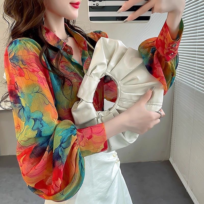 Áo Sơ Mi Tay Dài Phồng Dáng Rộng In Họa Tiết Hoa Thời Trang Mùa Hè Kiểu Mới Cho Nữ