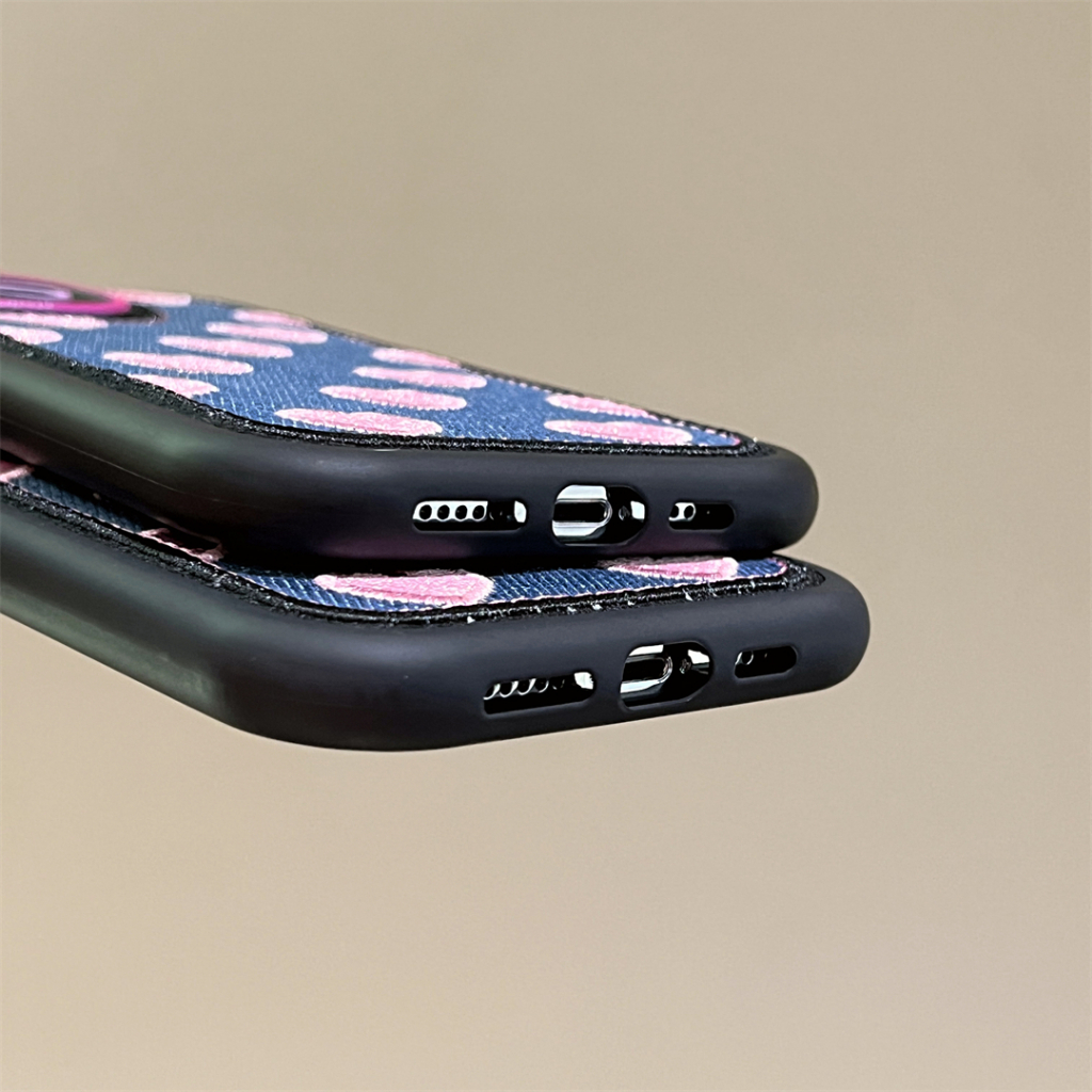 Ốp Điện Thoại Vải denim Thêu Hình Trái Tim Cho iphone 15promax 14promax 13 12 promax 11