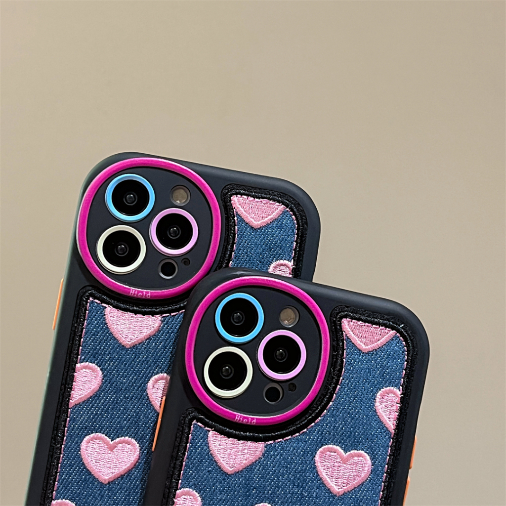 Ốp Điện Thoại Vải denim Thêu Hình Trái Tim Cho iphone 15promax 14promax 13 12 promax 11