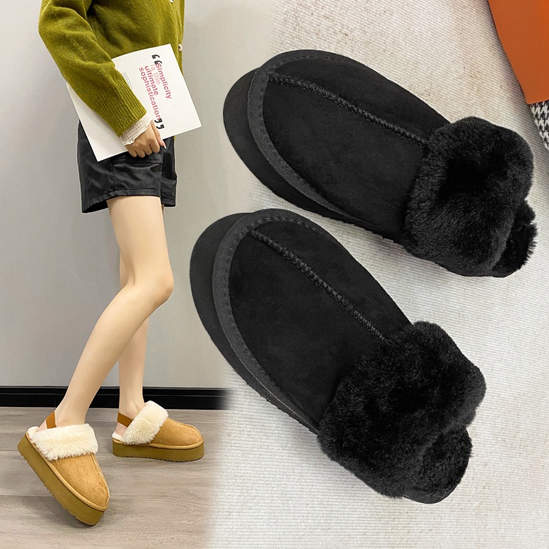 Prowow❤Dép Bít Mũi Phối Lông Xù Phong Cách Trẻ Trung Dành Cho Nữ