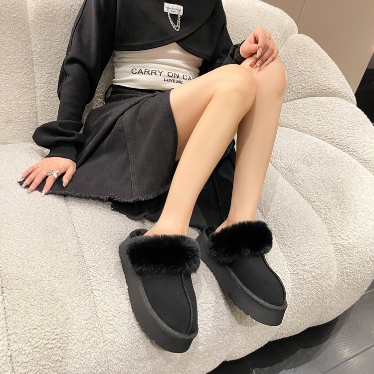 Prowow❤Dép Bít Mũi Phối Lông Xù Phong Cách Trẻ Trung Dành Cho Nữ