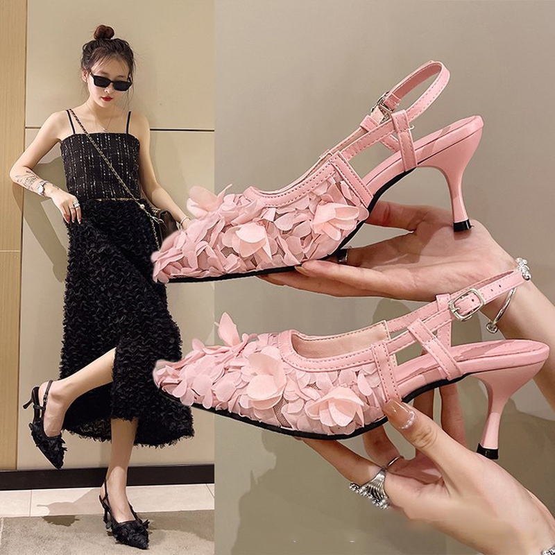 Dép Sandal Mũi Nhọn Đế Bằng Đính Hoa Xinh Xắn Thời Trang Cho Nữ