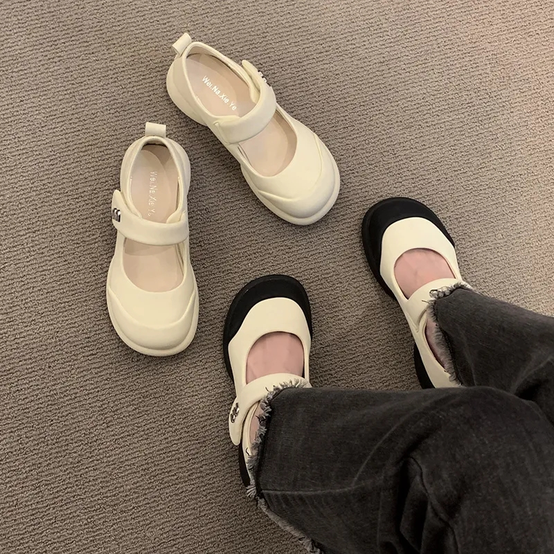 Ugly Giày Búp Bê mary jane Miệng Nông Đế Dày Quai Dán Thiết Kế Đơn Giản Dễ Phối Đồ Cho Nữ
