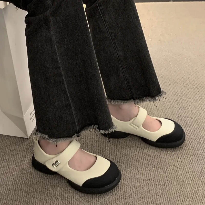 Ugly Giày Búp Bê mary jane Miệng Nông Đế Dày Quai Dán Thiết Kế Đơn Giản Dễ Phối Đồ Cho Nữ
