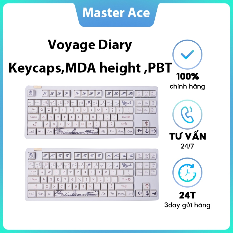 Keycap Nhật ký du hành, keycaps 125 phím, chiều cao MDA, nhuộm thăng hoa PBT, phù hợp với bàn phím phím 87/68/84/104/108