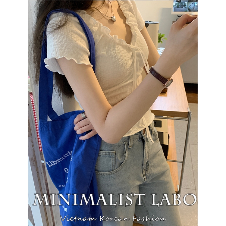 Minimalist Labo Áo Thun Nữ Ngắn Tay Cột Dây Thời Trang