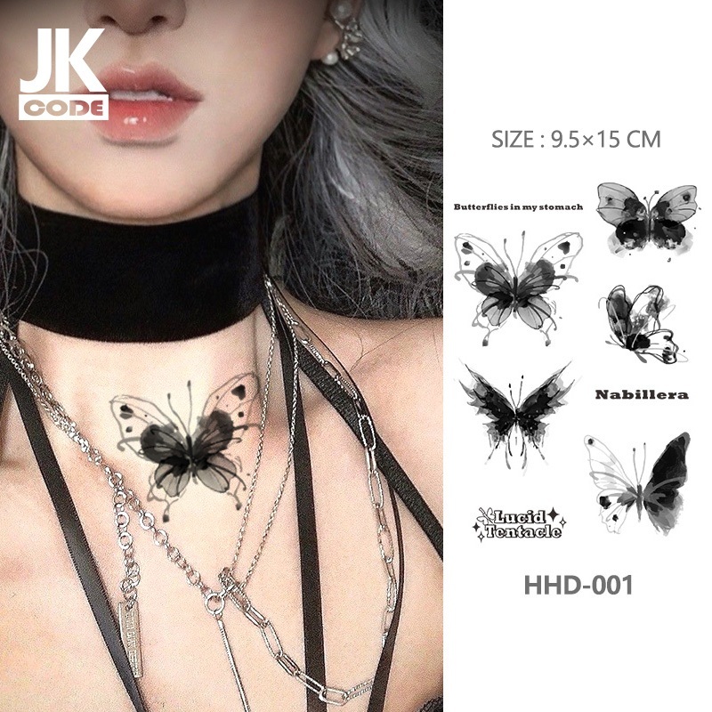 Hình Xăm Dán Tạm Thời Hình Bướm Hồng Và Hoa Chống Thấm Nước Lâu Trôi