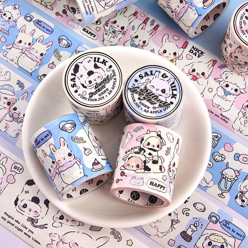 Mr. Paper 300cm/cuộn Washi băng Phim hoạt hình dễ thương Vẽ tay XiaoTu Lều của bàn tay Băng keo DIY sáng tạo Nhật ký ShuiBei Tấm thiệp điện tử Văn phòng phẩm trang trí băng