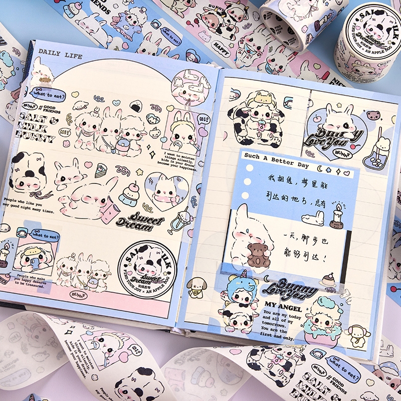Mr. Paper 300cm/cuộn Washi băng Phim hoạt hình dễ thương Vẽ tay XiaoTu Lều của bàn tay Băng keo DIY sáng tạo Nhật ký ShuiBei Tấm thiệp điện tử Văn phòng phẩm trang trí băng