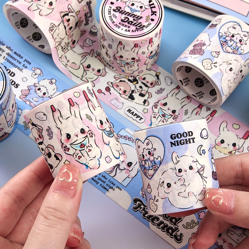 Mr. Paper 300cm/cuộn Washi băng Phim hoạt hình dễ thương Vẽ tay XiaoTu Lều của bàn tay Băng keo DIY sáng tạo Nhật ký ShuiBei Tấm thiệp điện tử Văn phòng phẩm trang trí băng