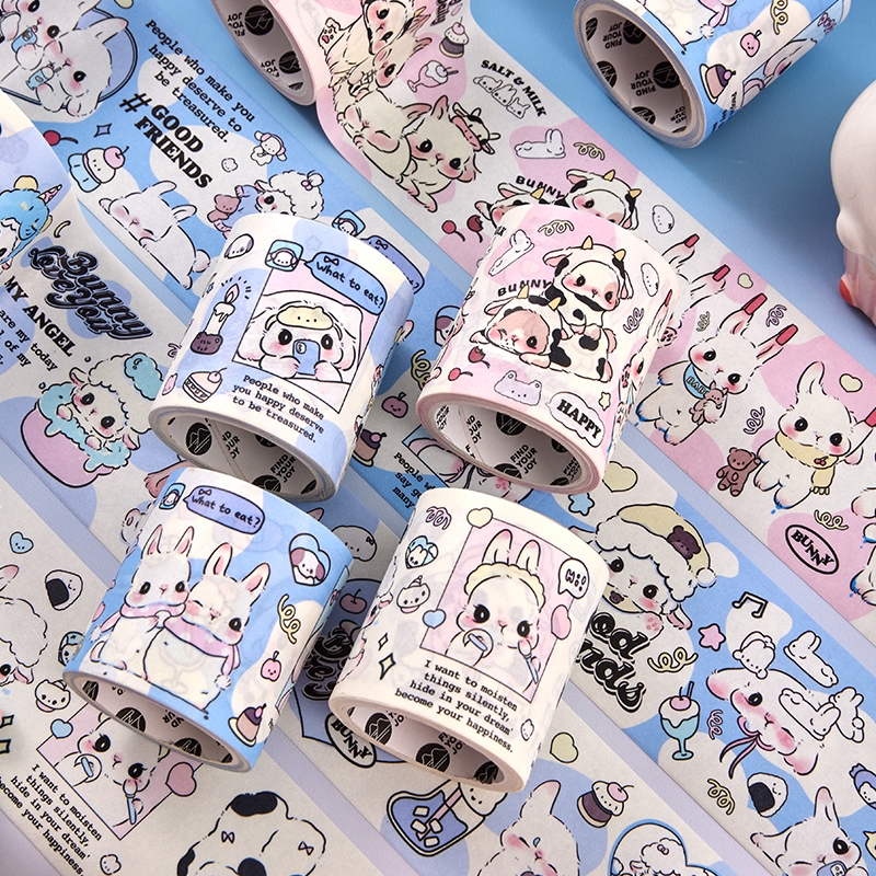 Mr. Paper 300cm/cuộn Washi băng Phim hoạt hình dễ thương Vẽ tay XiaoTu Lều của bàn tay Băng keo DIY sáng tạo Nhật ký ShuiBei Tấm thiệp điện tử Văn phòng phẩm trang trí băng