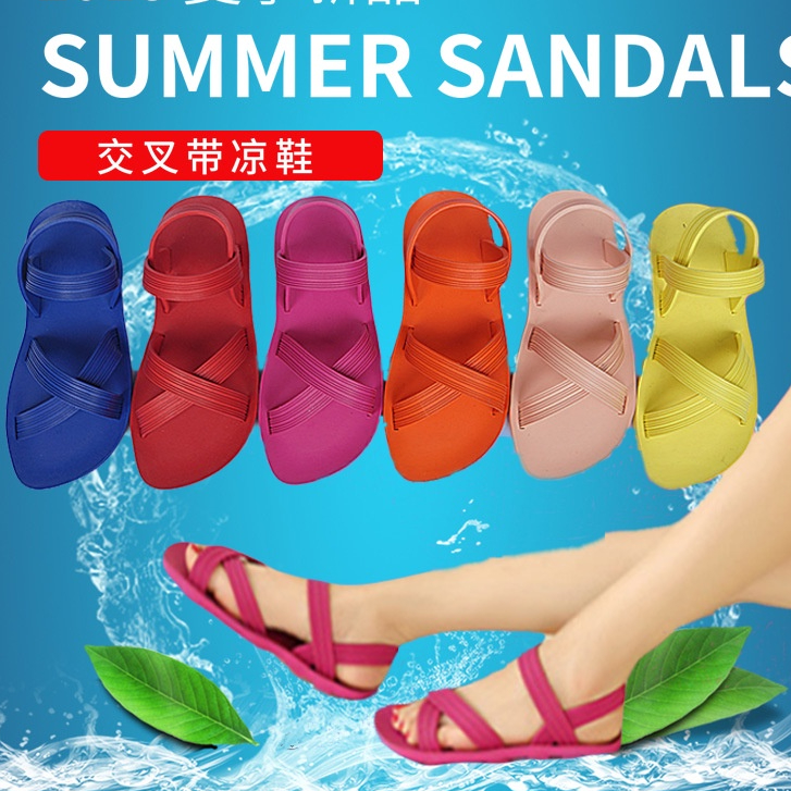 Giày Sandal Nhựa Cao Su Đế Bằng Thiết Kế Đục Lỗ Thời Trang Đi Biển Cho Nữ