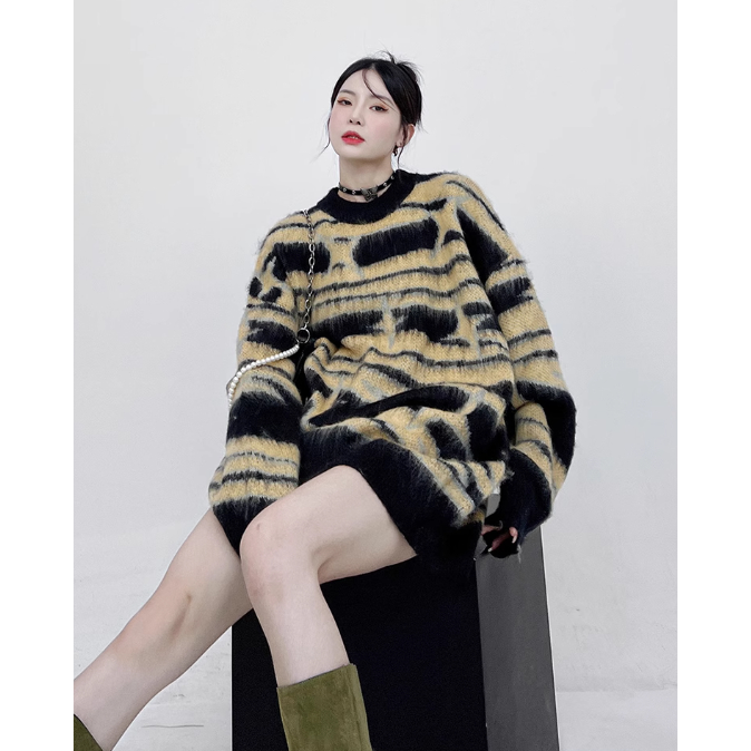 Áo sweater Dệt Kim Hoạ Tiết Kẻ Sọc Phong Cách hiphop Cho Nam Giới