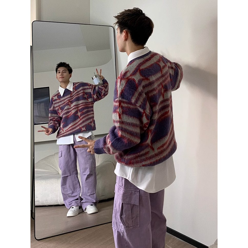 Áo sweater Dệt Kim Hoạ Tiết Kẻ Sọc Phong Cách hiphop Cho Nam Giới