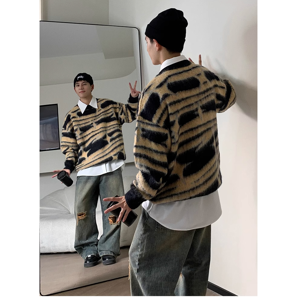 Áo sweater Dệt Kim Hoạ Tiết Kẻ Sọc Phong Cách hiphop Cho Nam Giới