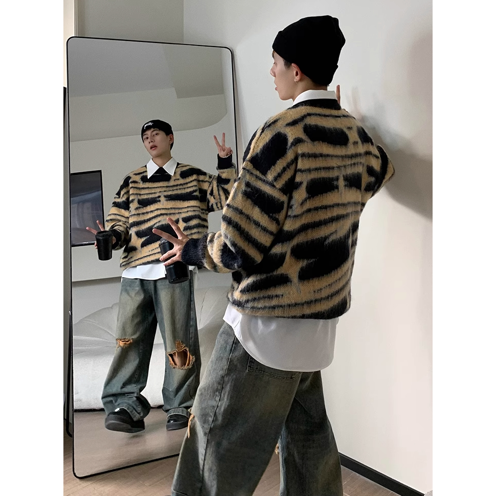 Áo sweater Dệt Kim Hoạ Tiết Kẻ Sọc Phong Cách hiphop Cho Nam Giới