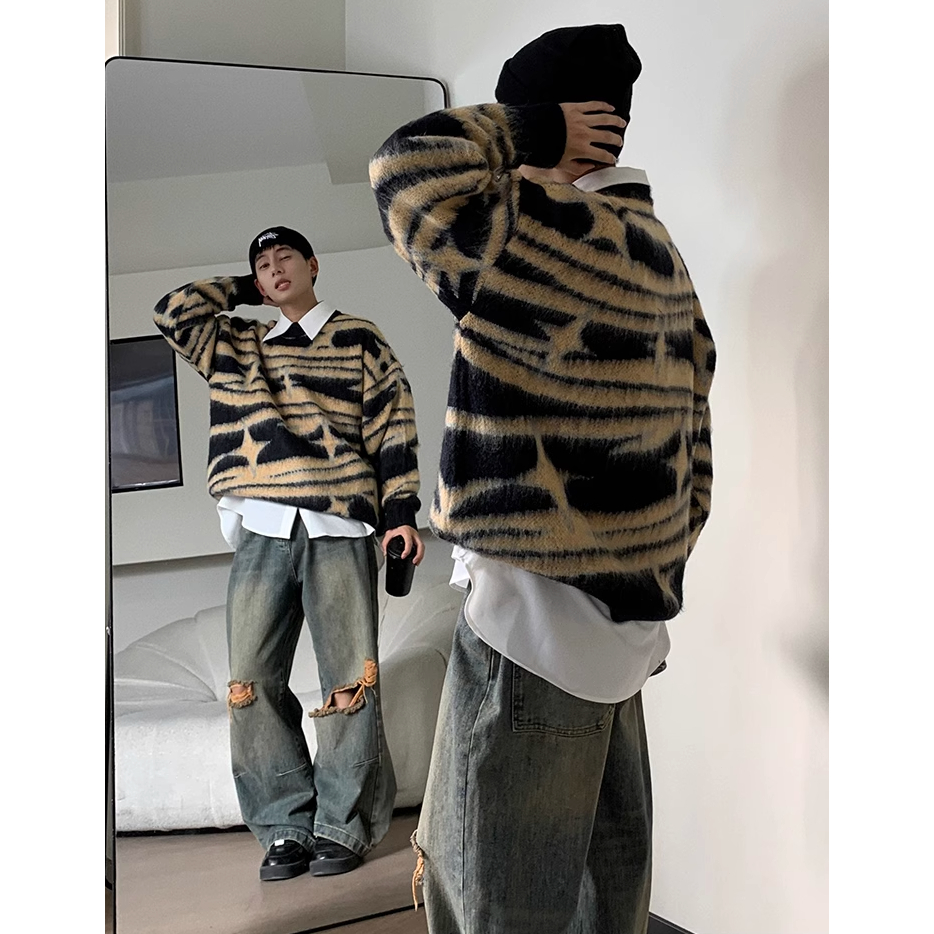 Áo sweater Dệt Kim Hoạ Tiết Kẻ Sọc Phong Cách hiphop Cho Nam Giới