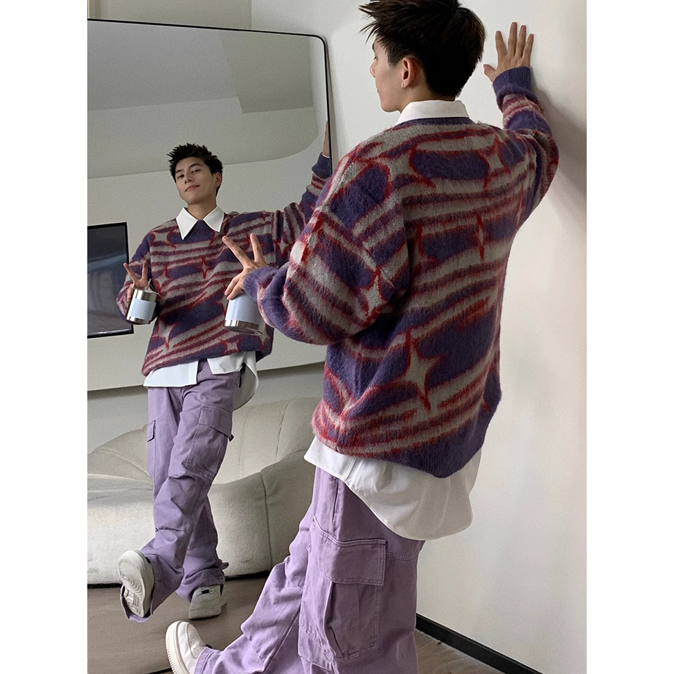 Áo sweater Dệt Kim Hoạ Tiết Kẻ Sọc Phong Cách hiphop Cho Nam Giới
