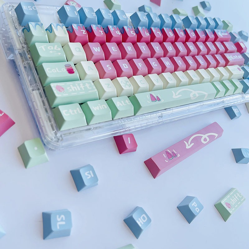 GMK Lạnh Dưa Hấu Keycap, 130 Phím Keycaps PBT Anh Đào Hồ Sơ DYE-SUB Cá Tính Cho MX Công Tắc Bàn Phím Cơ
