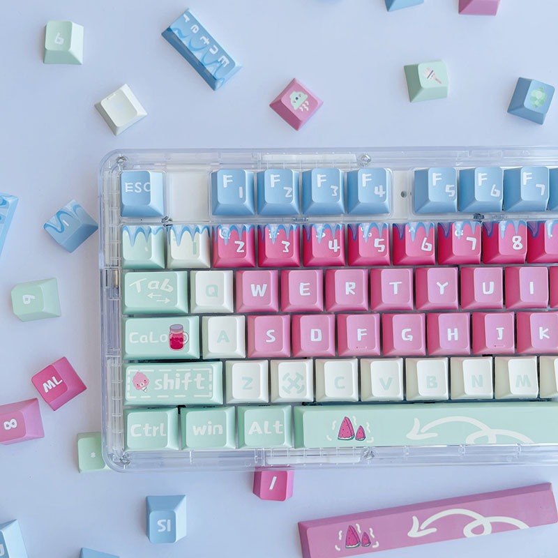 GMK Lạnh Dưa Hấu Keycap, 130 Phím Keycaps PBT Anh Đào Hồ Sơ DYE-SUB Cá Tính Cho MX Công Tắc Bàn Phím Cơ