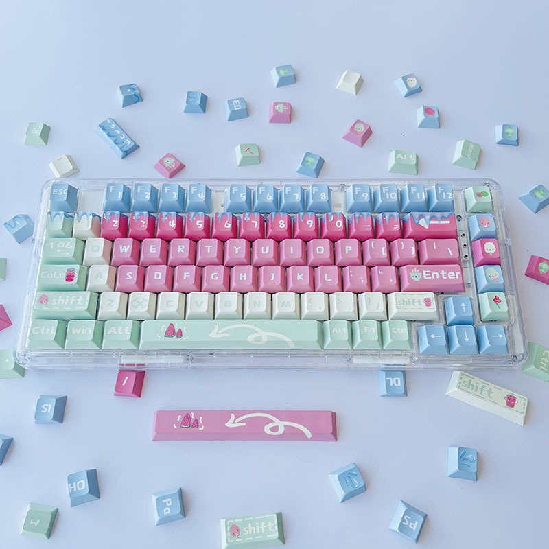 GMK Lạnh Dưa Hấu Keycap, 130 Phím Keycaps PBT Anh Đào Hồ Sơ DYE-SUB Cá Tính Cho MX Công Tắc Bàn Phím Cơ
