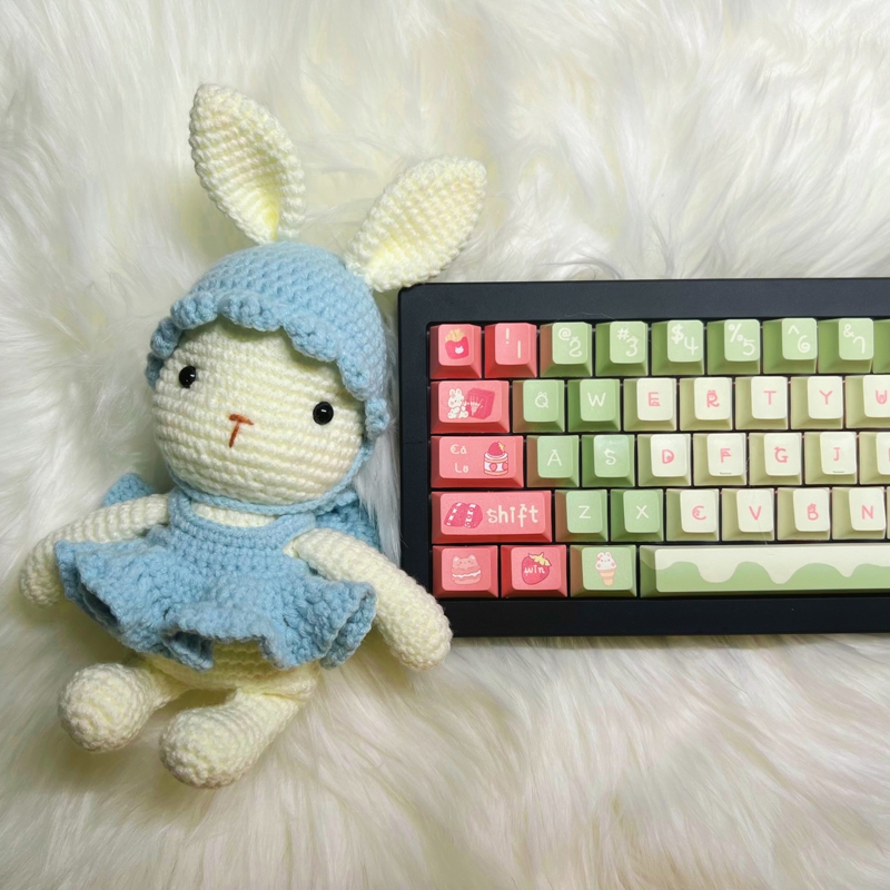 GMK Dâu Sữa Thỏ Keycap, 131 Phím Keycaps PBT Anh Đào Hồ Sơ DYE-SUB Cá Tính Cho MX Công Tắc Bàn Phím Cơ