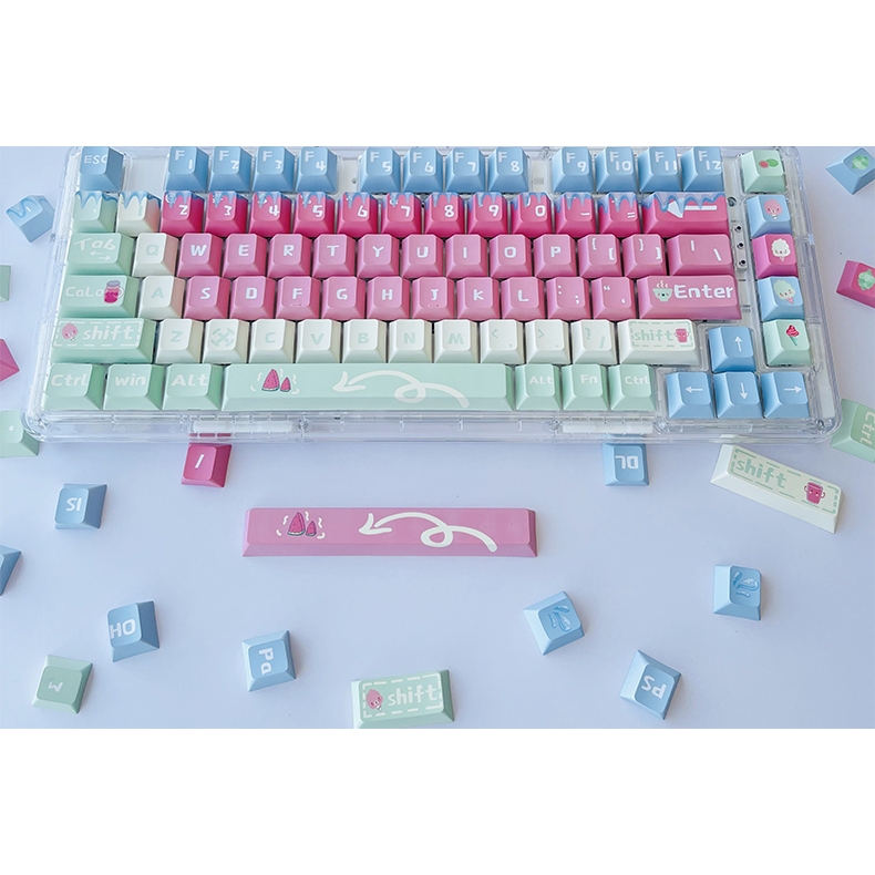 GMK Lạnh Dưa Hấu Keycap, 130 Phím Keycaps PBT Anh Đào Hồ Sơ DYE-SUB Cá Tính Cho MX Công Tắc Bàn Phím Cơ