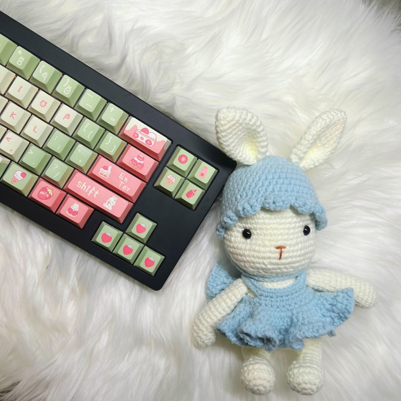 GMK Dâu Sữa Thỏ Keycap, 131 Phím Keycaps PBT Anh Đào Hồ Sơ DYE-SUB Cá Tính Cho MX Công Tắc Bàn Phím Cơ