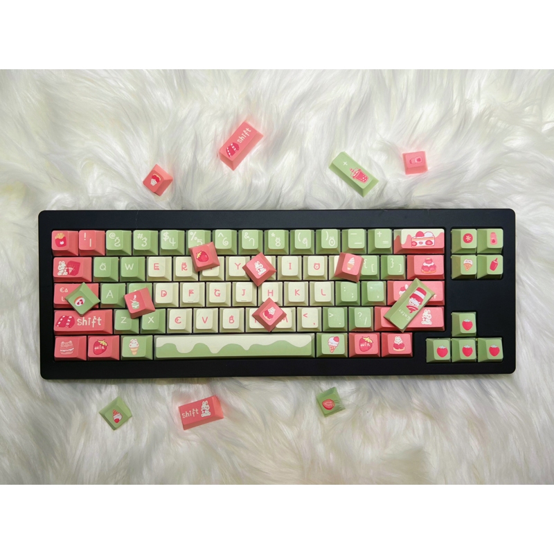 GMK Dâu Sữa Thỏ Keycap, 131 Phím Keycaps PBT Anh Đào Hồ Sơ DYE-SUB Cá Tính Cho MX Công Tắc Bàn Phím Cơ