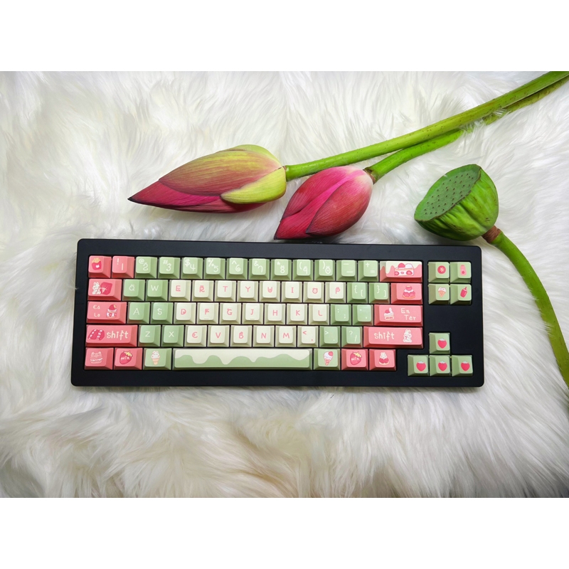 GMK Dâu Sữa Thỏ Keycap, 131 Phím Keycaps PBT Anh Đào Hồ Sơ DYE-SUB Cá Tính Cho MX Công Tắc Bàn Phím Cơ