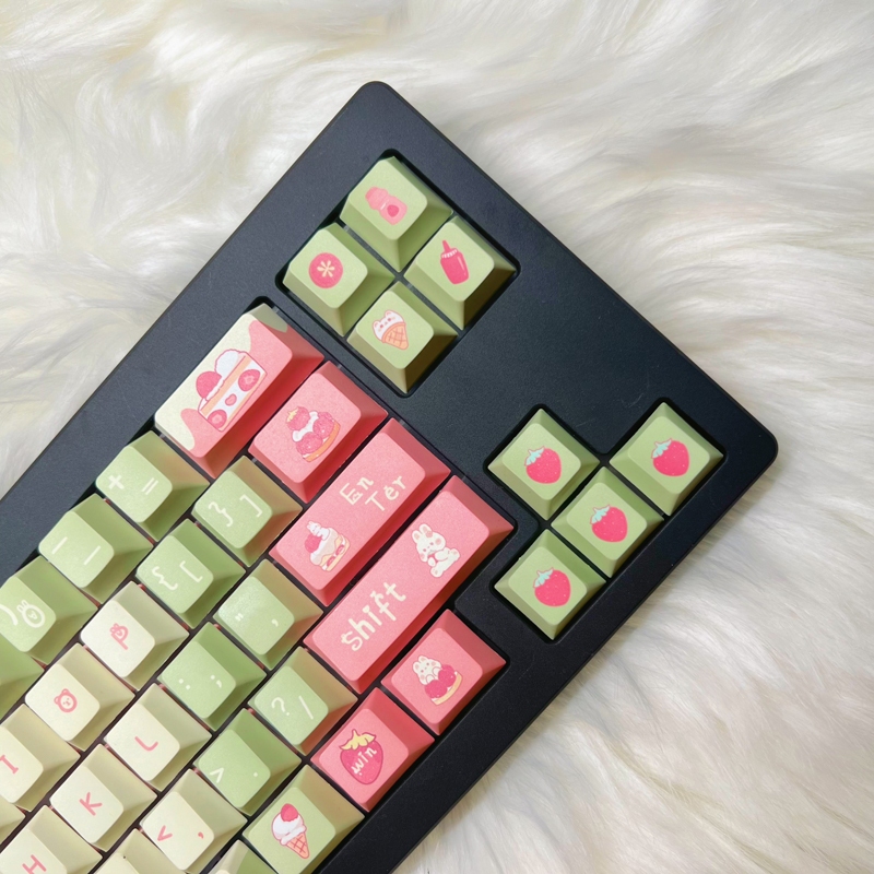 GMK Dâu Sữa Thỏ Keycap, 131 Phím Keycaps PBT Anh Đào Hồ Sơ DYE-SUB Cá Tính Cho MX Công Tắc Bàn Phím Cơ