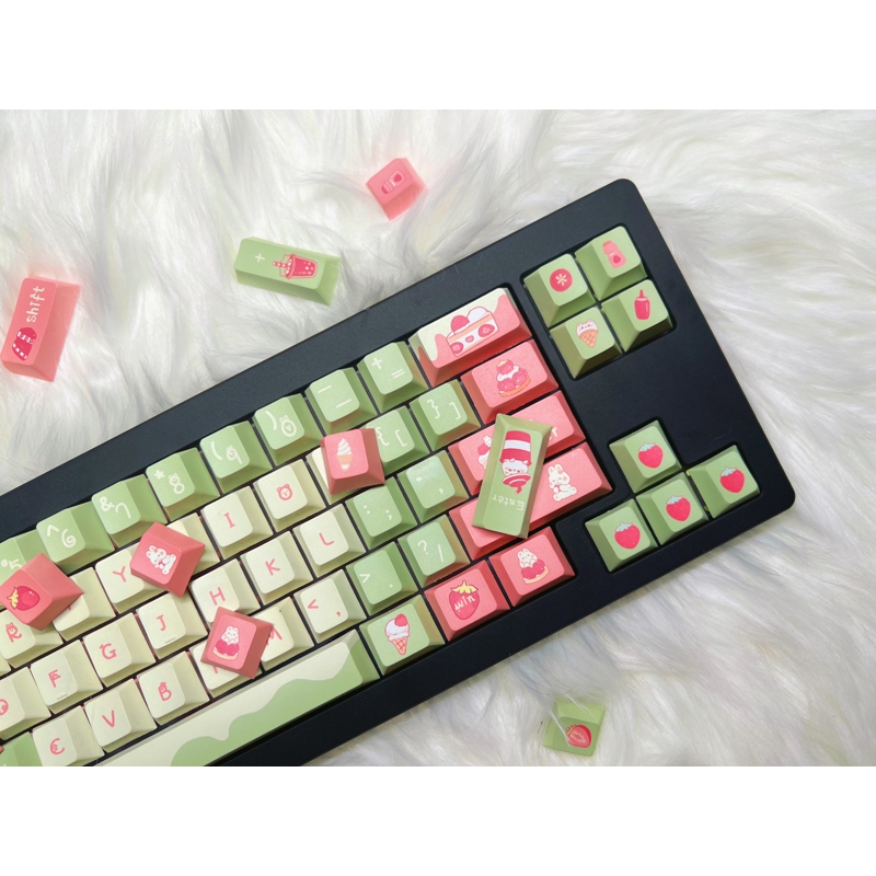 GMK Dâu Sữa Thỏ Keycap, 131 Phím Keycaps PBT Anh Đào Hồ Sơ DYE-SUB Cá Tính Cho MX Công Tắc Bàn Phím Cơ